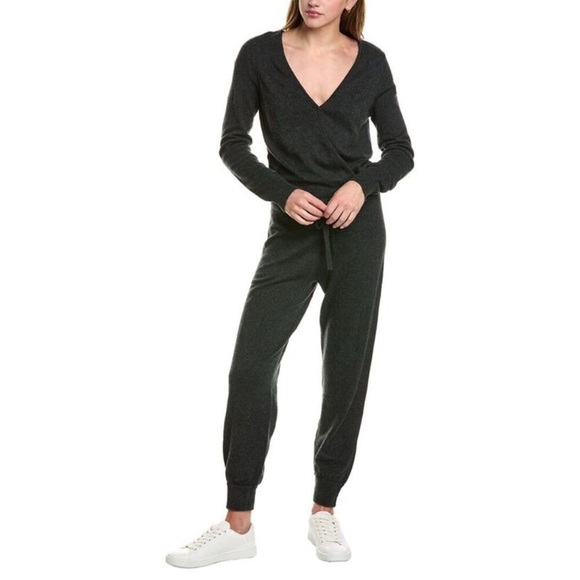 Spiritual Gangster Houston Rib Surplice Jumpsuit Wool Black Large Long Sleeve - Picture 1 of 14
